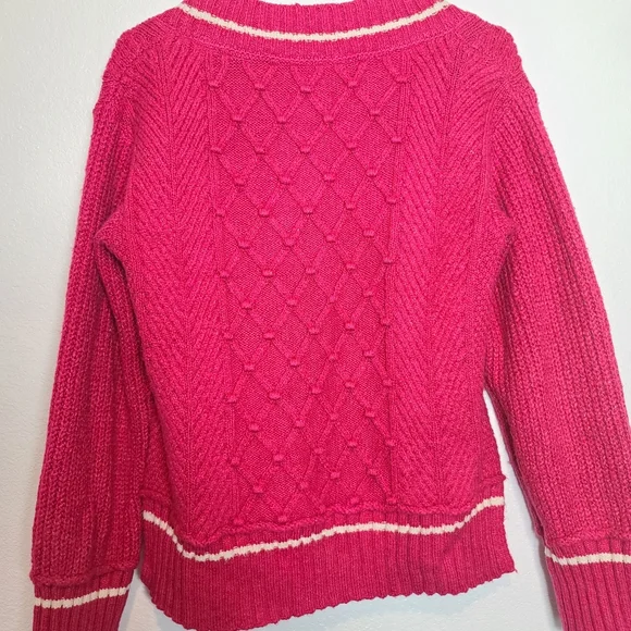 Anthropologie Maeve The Tillie V-Neck Cableknit Pullover Sweater in Pink - Picture 9 of 10